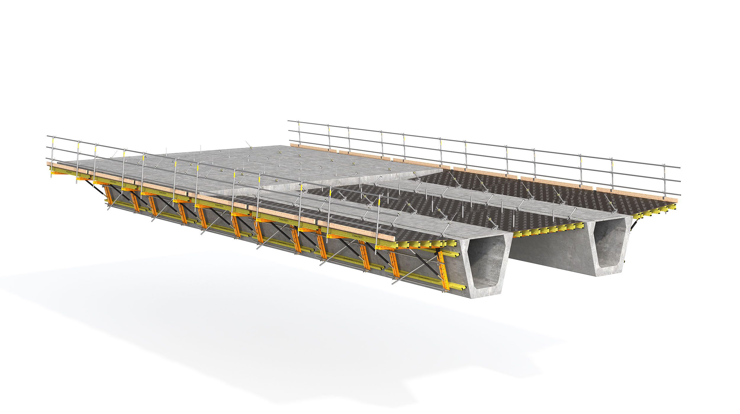 Cassero modulare per la realizzazione in opera  delle ali o della soletta centrale in calcestruzzo nel caso di travi metalliche o prefabbricate.