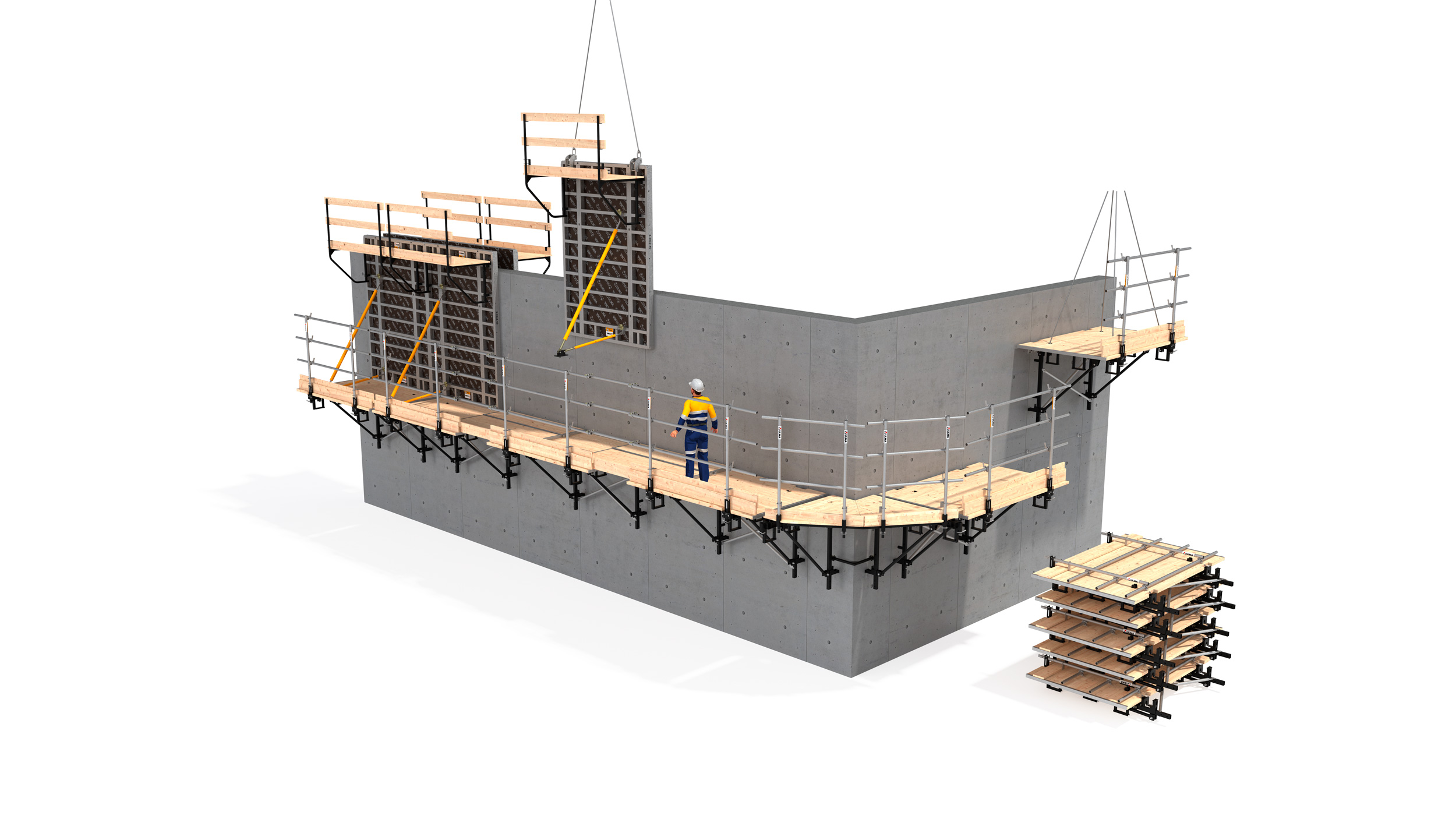 Sistema rampante, perfetto per la costruzione di pareti bifronti e piloni.